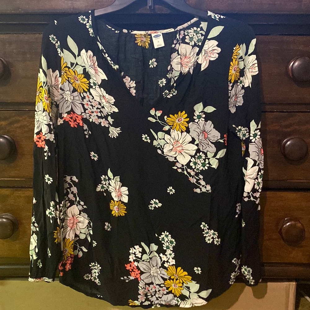 Old Navy Black Floral Women's Top